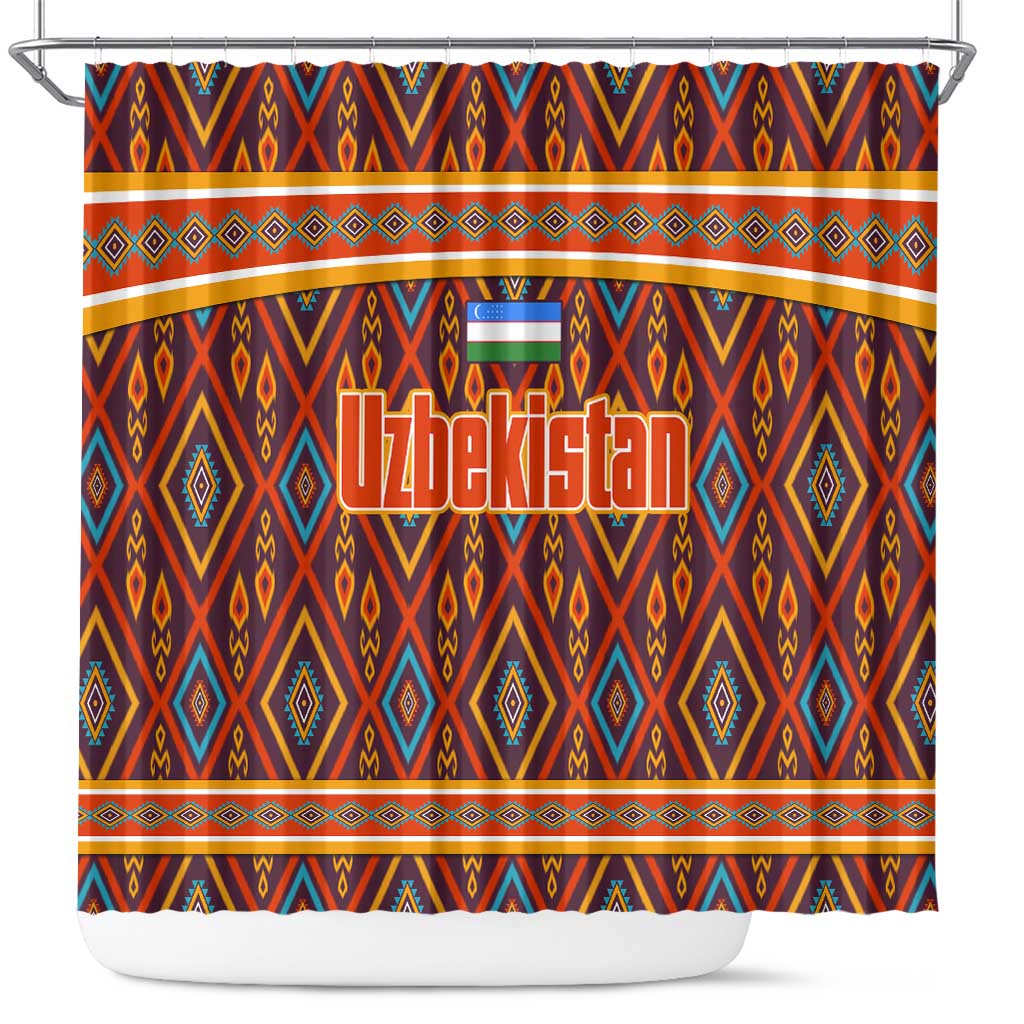Uzbekistan Shower Curtain with Traditional Geometric Motif Design - Wonder Print Shop