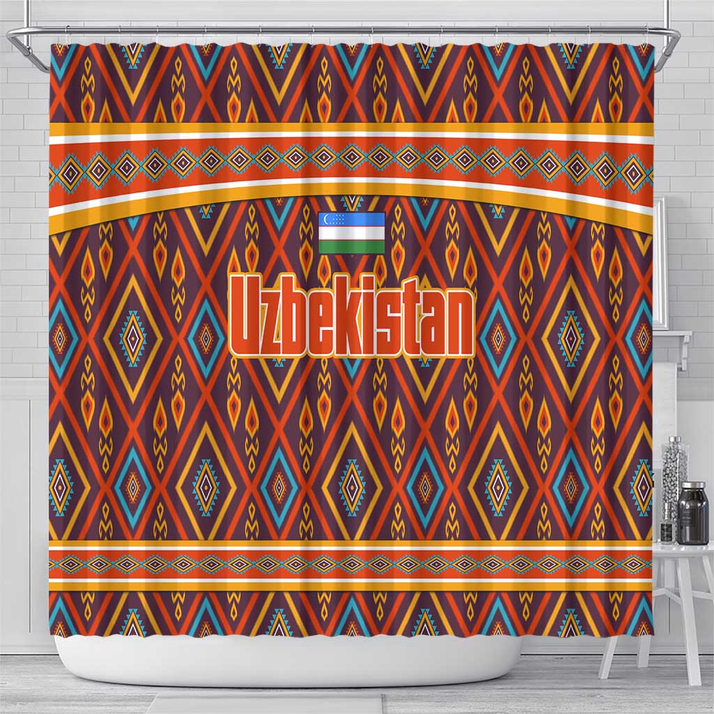 Uzbekistan Shower Curtain with Traditional Geometric Motif Design - Wonder Print Shop