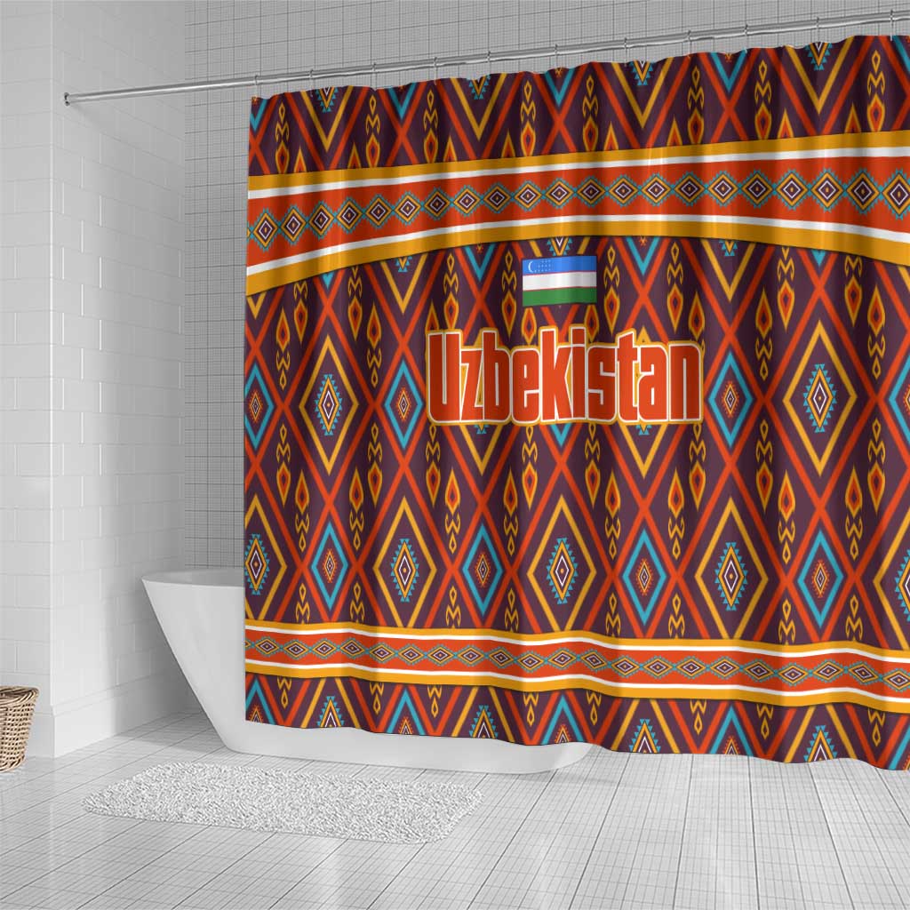 Uzbekistan Shower Curtain with Traditional Geometric Motif Design - Wonder Print Shop