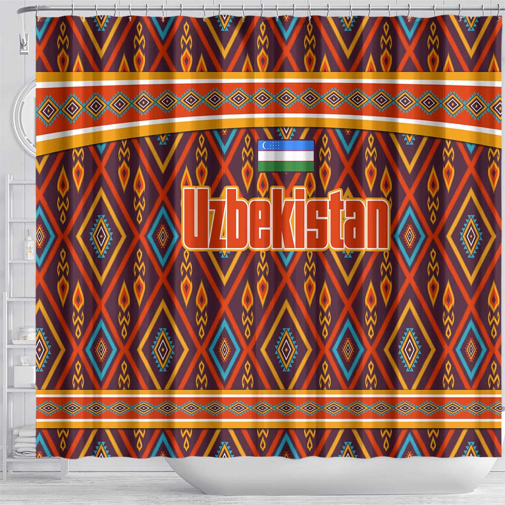 Uzbekistan Shower Curtain with Traditional Geometric Motif Design - Wonder Print Shop