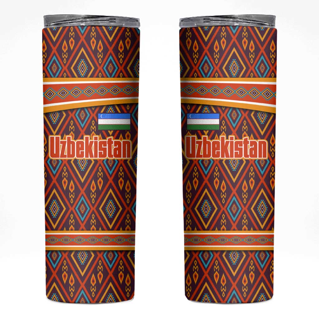 Uzbekistan Skinny Tumbler with Traditional Geometric Motif Design - Wonder Print Shop