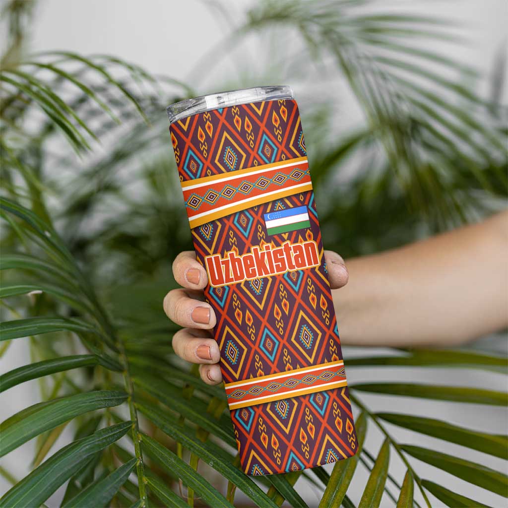 Uzbekistan Skinny Tumbler with Traditional Geometric Motif Design - Wonder Print Shop