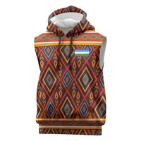 Uzbekistan Sleeveless Hoodie with Traditional Geometric Motif Design - Wonder Print Shop