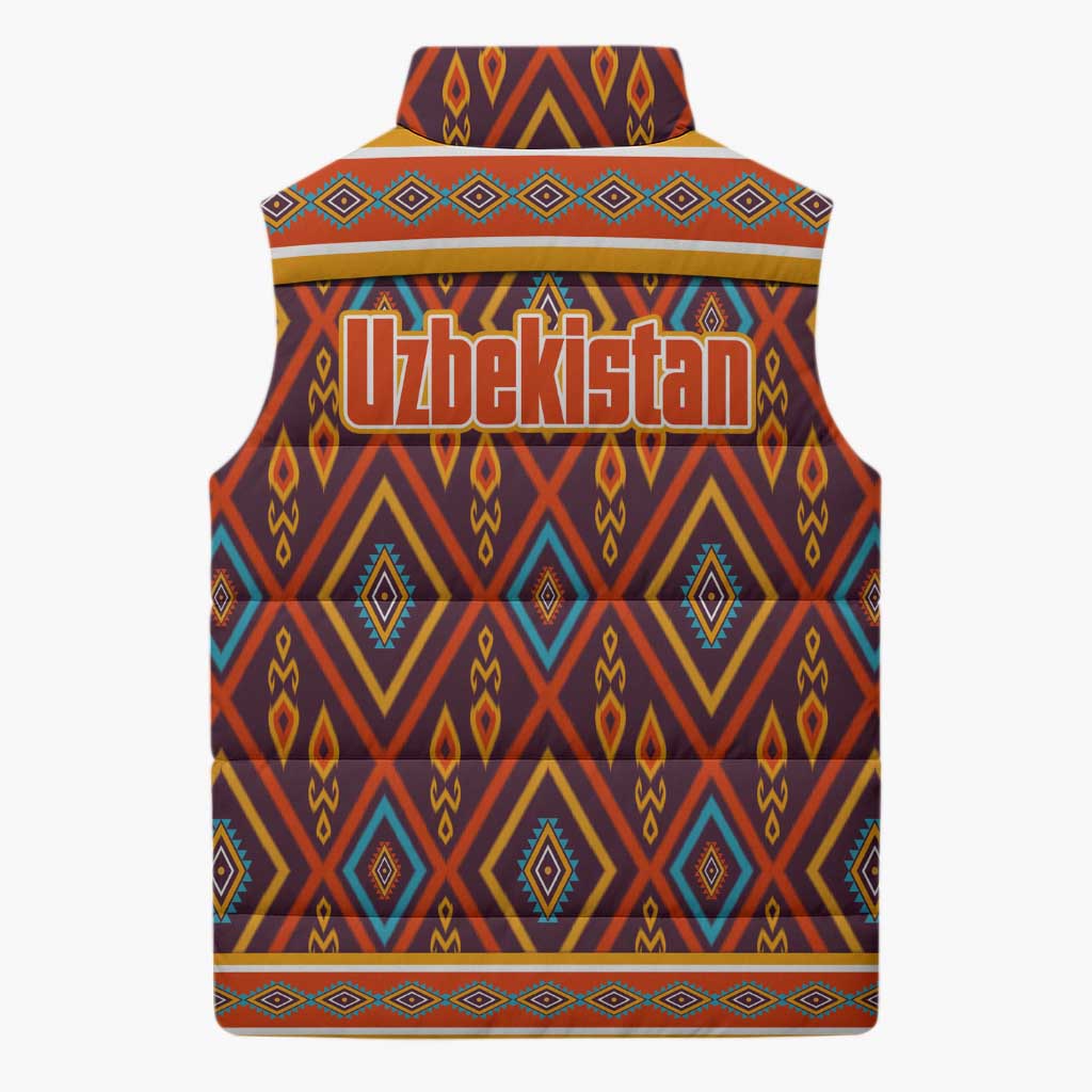 Uzbekistan Sleeveless Puffer Jacket with Traditional Geometric Motif Design - Wonder Print Shop