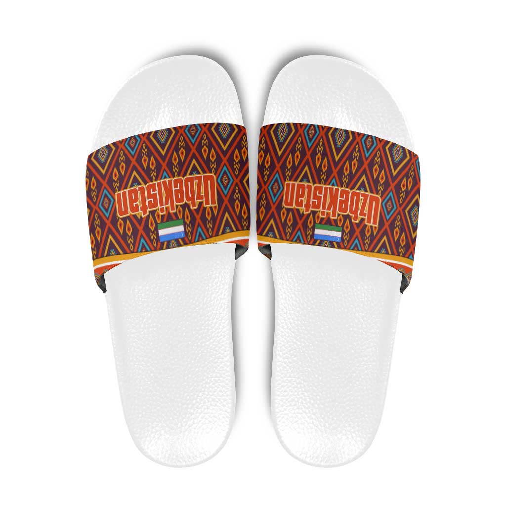 Uzbekistan Slide Sandals with Traditional Geometric Motif Design - Wonder Print Shop