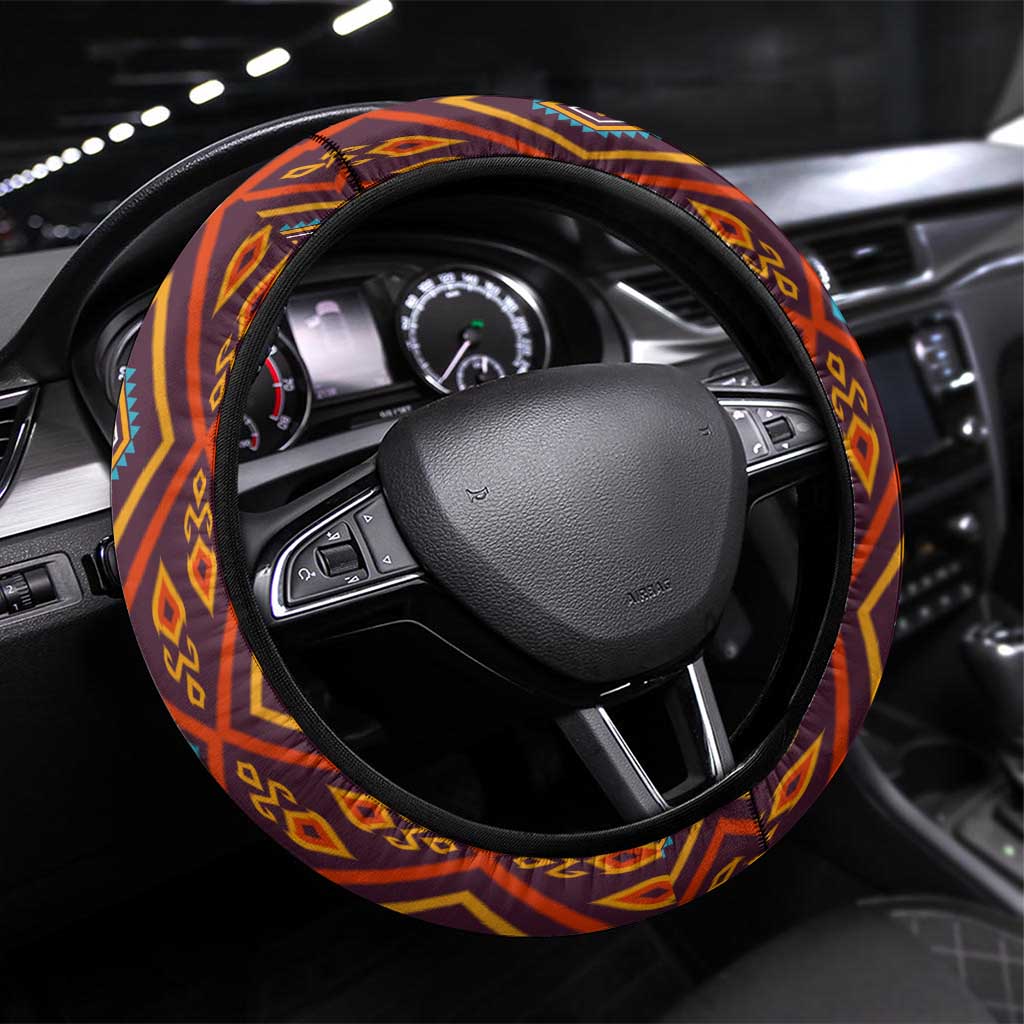 Uzbekistan Steering Wheel Cover with Traditional Geometric Motif Design - Wonder Print Shop