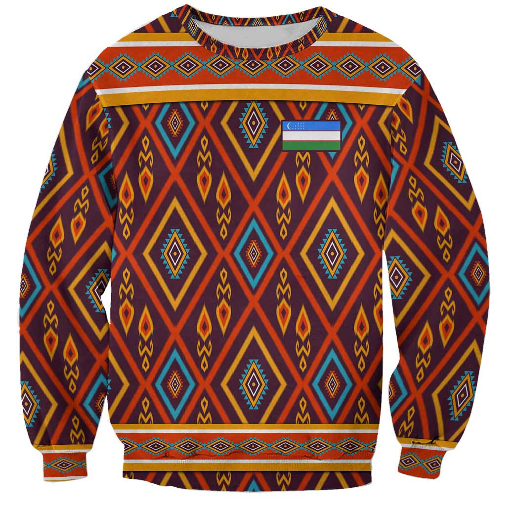 Uzbekistan Sweatshirt with Traditional Geometric Motif Design - Wonder Print Shop
