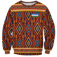 Uzbekistan Sweatshirt with Traditional Geometric Motif Design - Wonder Print Shop