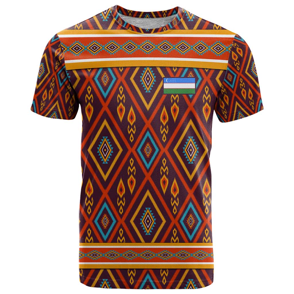Uzbekistan T Shirt with Traditional Geometric Motif Design - Wonder Print Shop