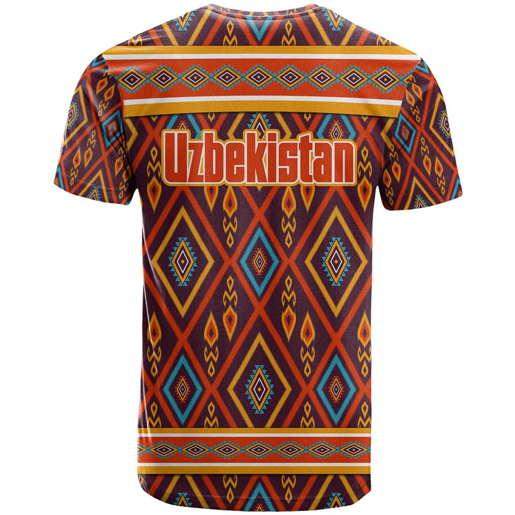 Uzbekistan T Shirt with Traditional Geometric Motif Design - Wonder Print Shop