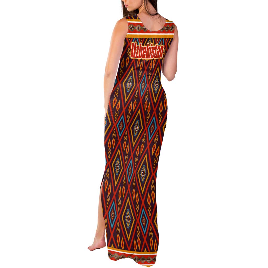 Uzbekistan Tank Maxi Dress with Traditional Geometric Motif Design - Wonder Print Shop