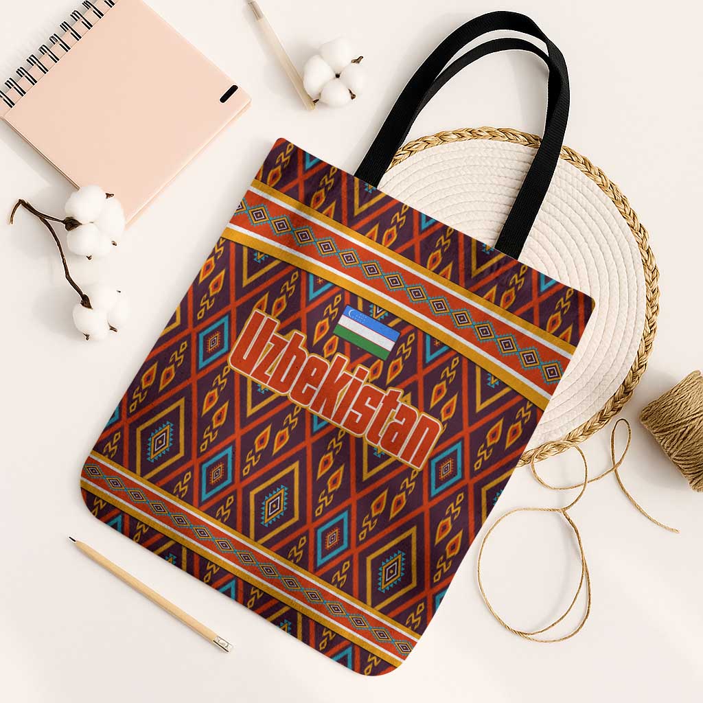 Uzbekistan Tote Bag with Traditional Geometric Motif Design - Wonder Print Shop