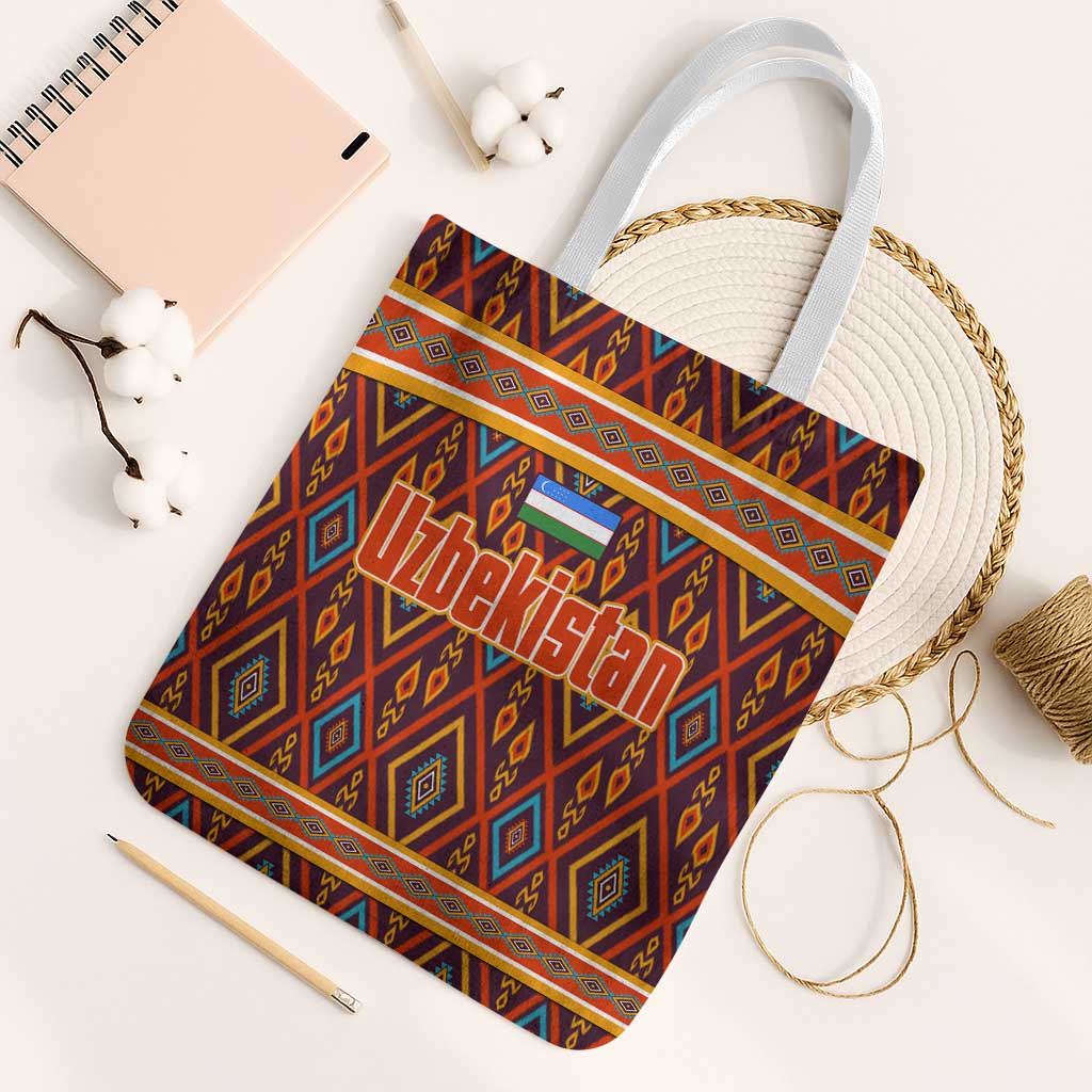 Uzbekistan Tote Bag with Traditional Geometric Motif Design - Wonder Print Shop