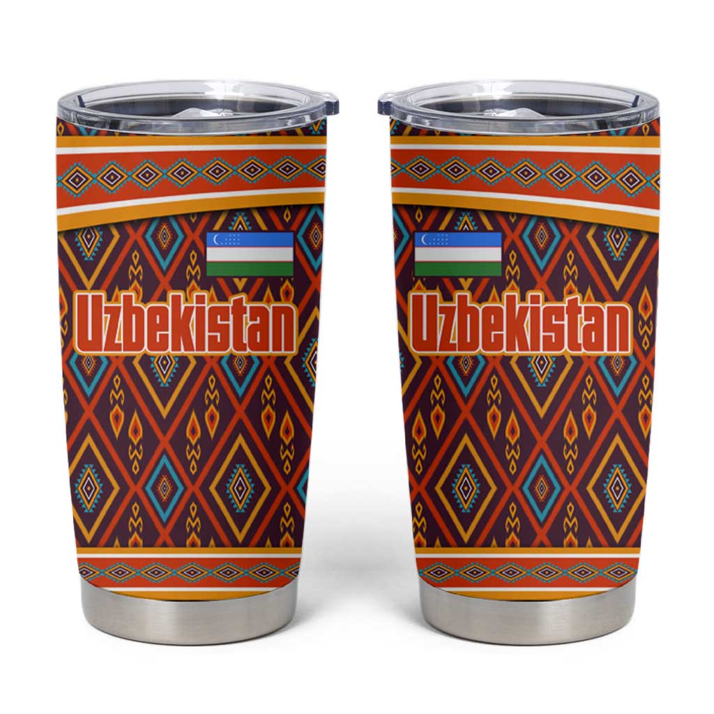 Uzbekistan Tumbler Cup with Traditional Geometric Motif Design - Wonder Print Shop