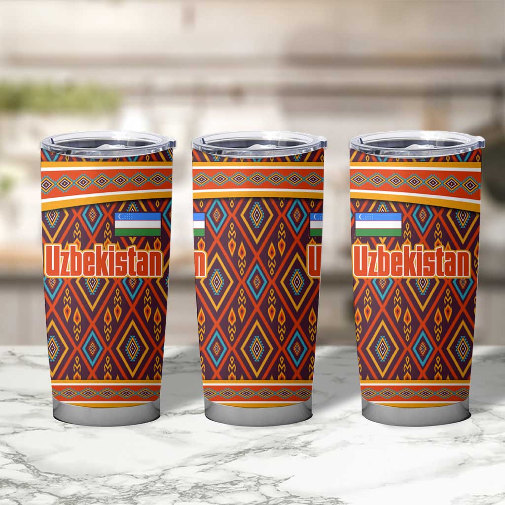 Uzbekistan Tumbler Cup with Traditional Geometric Motif Design - Wonder Print Shop
