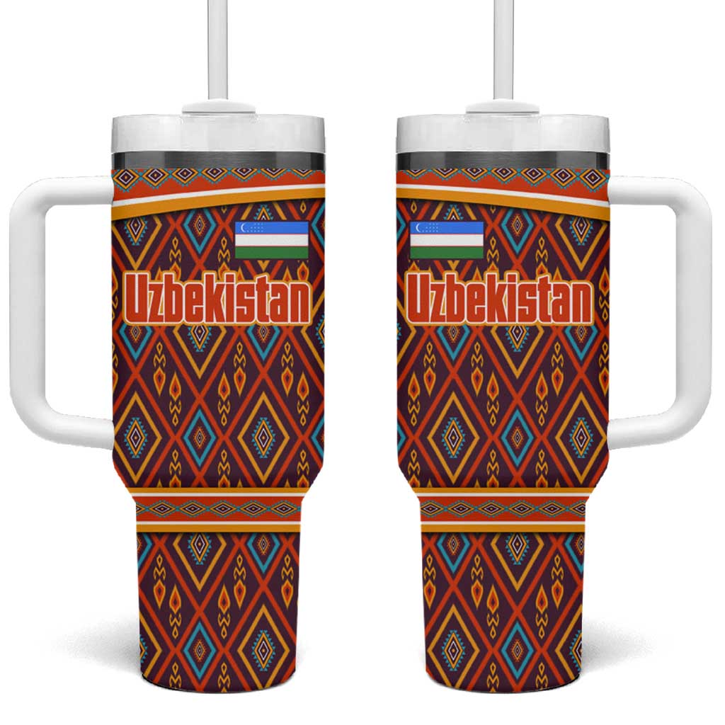 Uzbekistan Tumbler With Handle with Traditional Geometric Motif Design - Wonder Print Shop