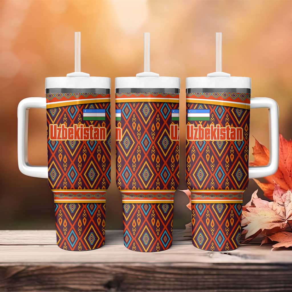 Uzbekistan Tumbler With Handle with Traditional Geometric Motif Design - Wonder Print Shop