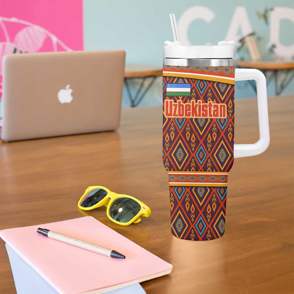 Uzbekistan Tumbler With Handle with Traditional Geometric Motif Design - Wonder Print Shop