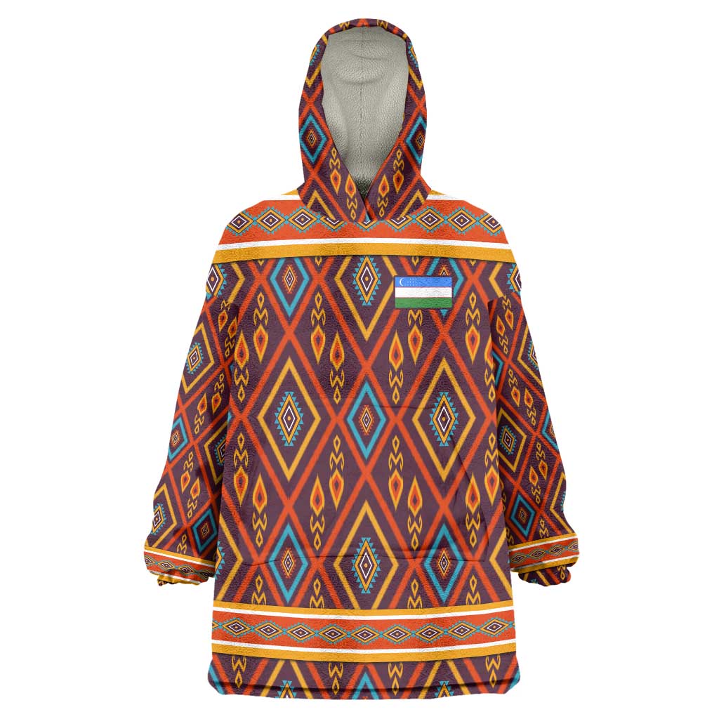 Uzbekistan Wearable Blanket Hoodie with Traditional Geometric Motif Design - Wonder Print Shop
