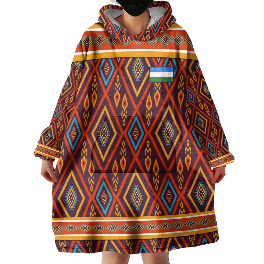 Uzbekistan Wearable Blanket Hoodie with Traditional Geometric Motif Design - Wonder Print Shop