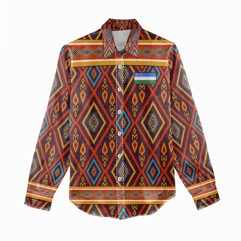 Uzbekistan Women Casual Shirt with Traditional Geometric Motif Design - Wonder Print Shop