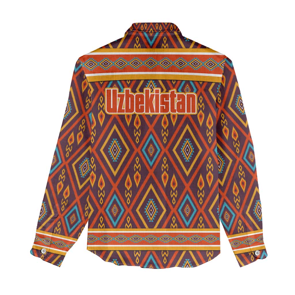 Uzbekistan Women Casual Shirt with Traditional Geometric Motif Design - Wonder Print Shop
