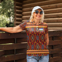 Uzbekistan Women Polo Shirt with Traditional Geometric Motif Design - Wonder Print Shop