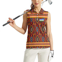 Uzbekistan Women Sleeveless Polo Shirt with Traditional Geometric Motif Design - Wonder Print Shop