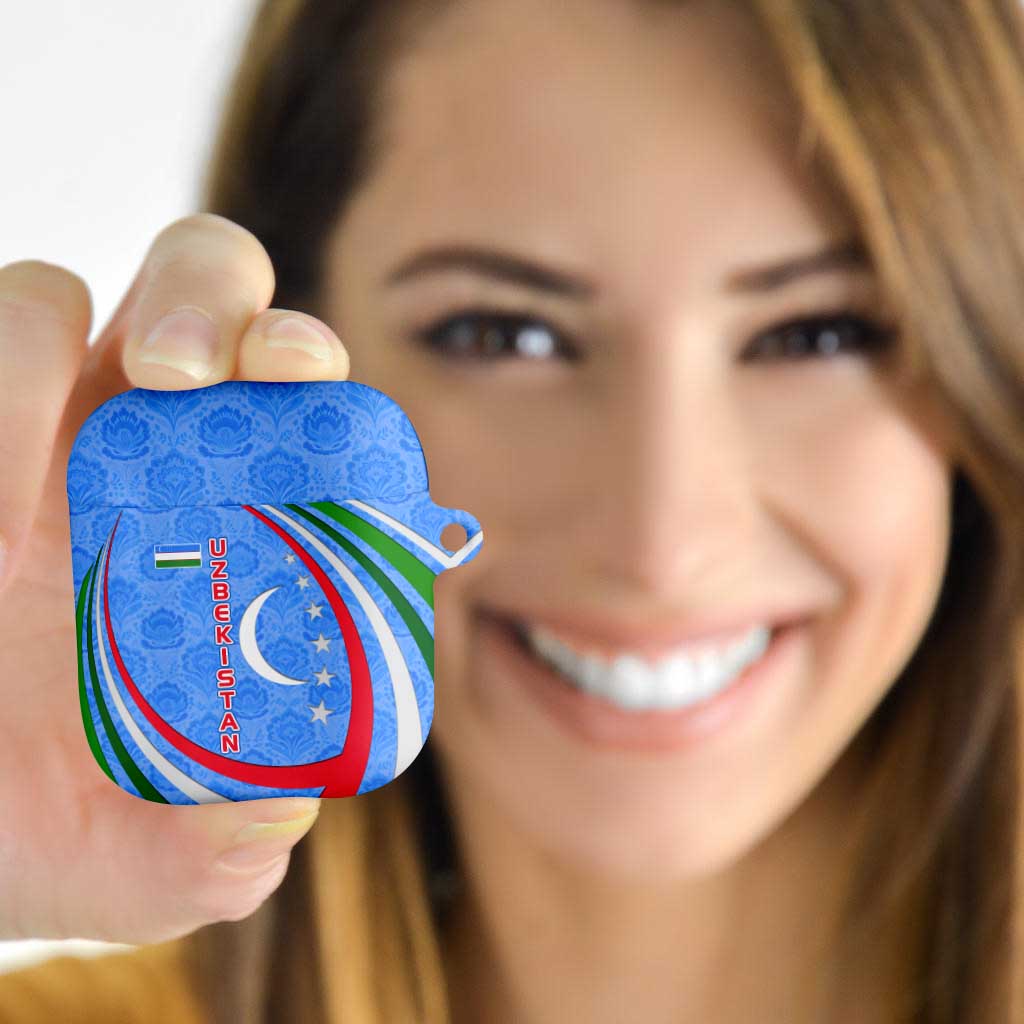 Uzbekistan AirPods Case with Crescent Star and Ornamental Swirl Design - Wonder Print Shop