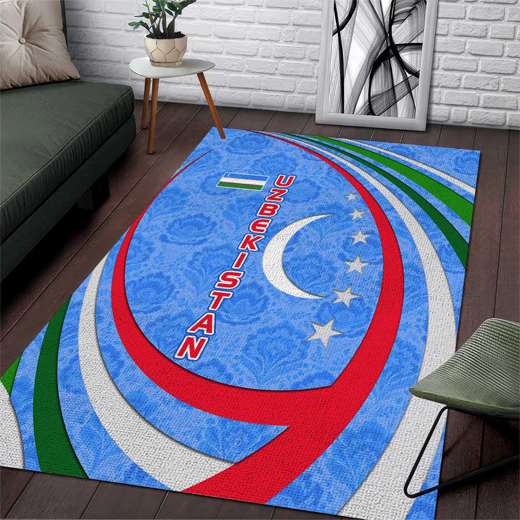 Uzbekistan Area Rug with Crescent Star and Ornamental Swirl Design - Wonder Print Shop