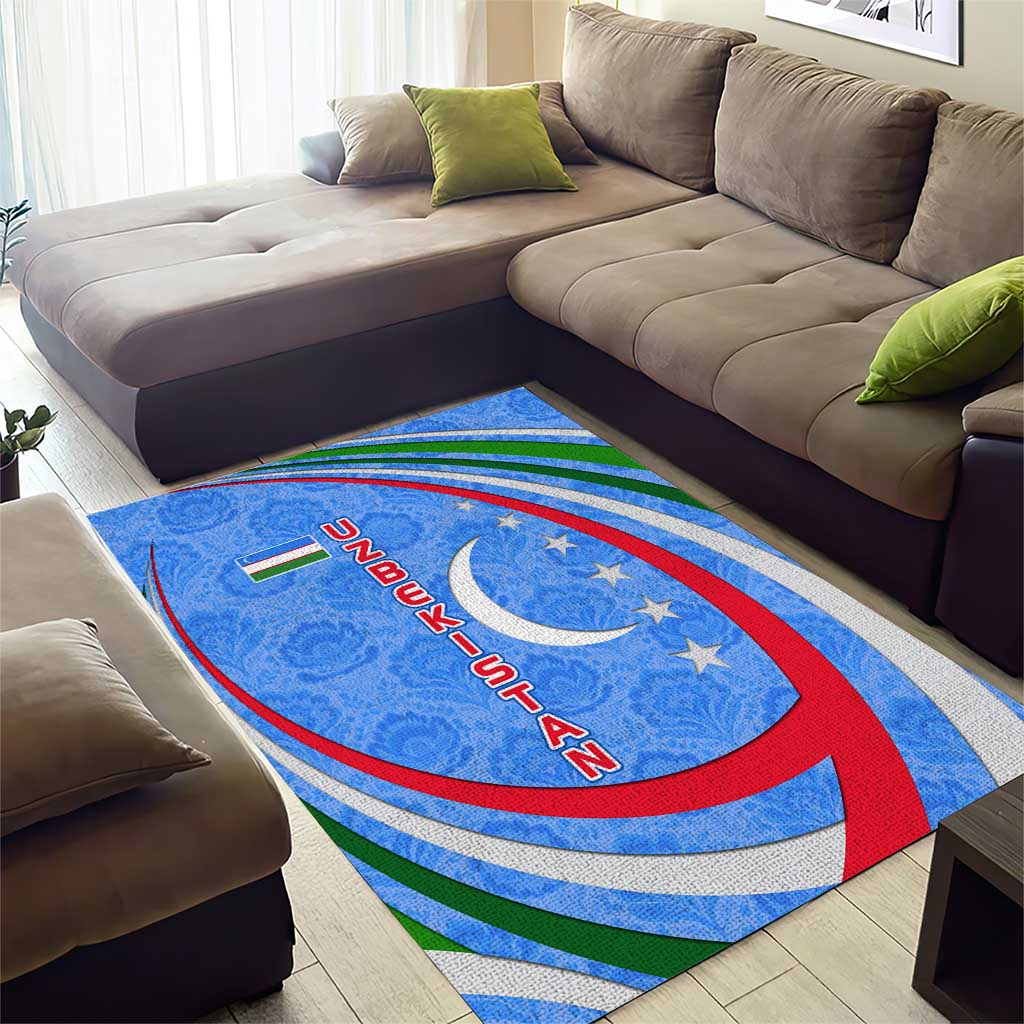 Uzbekistan Area Rug with Crescent Star and Ornamental Swirl Design - Wonder Print Shop