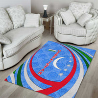 Uzbekistan Area Rug with Crescent Star and Ornamental Swirl Design - Wonder Print Shop