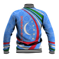 Uzbekistan Baseball Jacket with Crescent Star and Ornamental Swirl Design - Wonder Print Shop