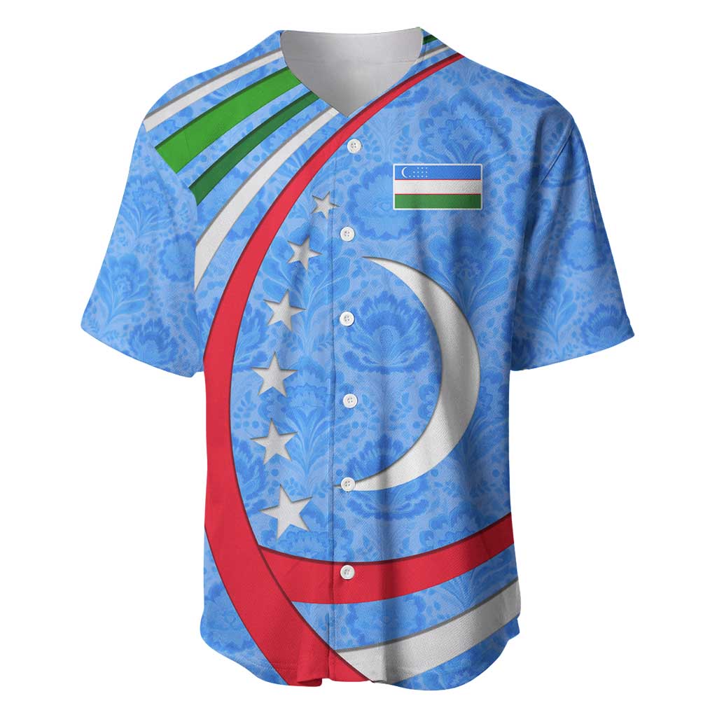 Uzbekistan Baseball Jersey with Crescent Star and Ornamental Swirl Design - Wonder Print Shop