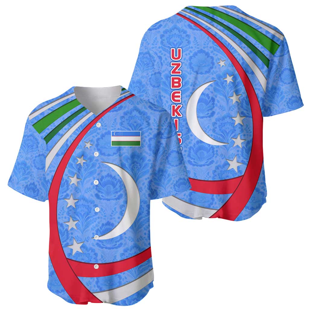 Uzbekistan Baseball Jersey with Crescent Star and Ornamental Swirl Design - Wonder Print Shop