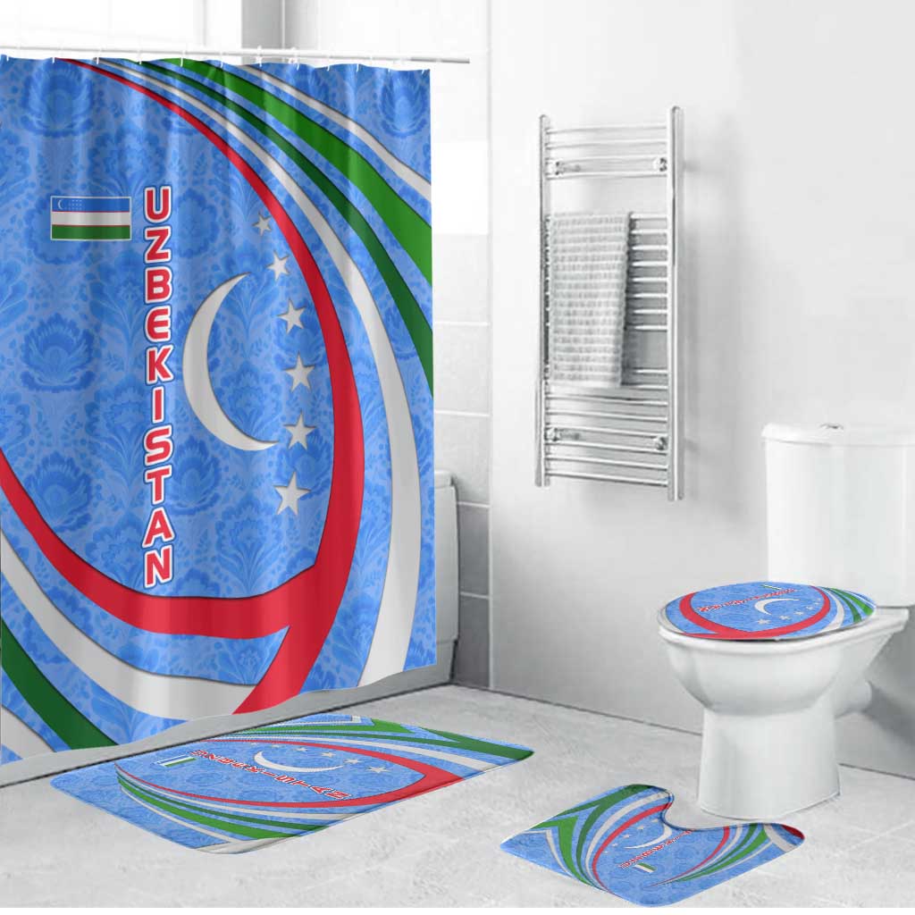 Uzbekistan Bathroom Set with Crescent Star and Ornamental Swirl Design - Wonder Print Shop