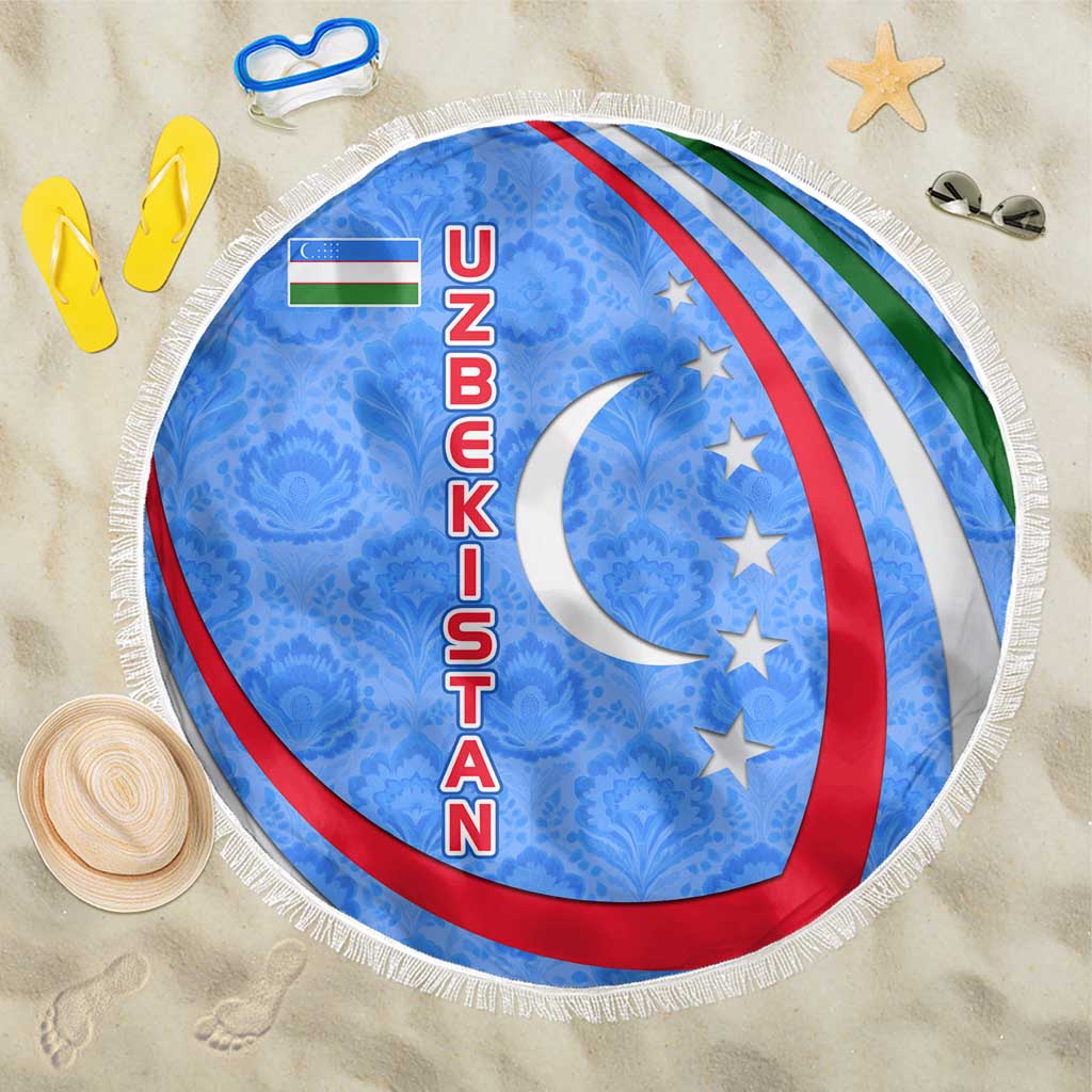 Uzbekistan Beach Blanket with Crescent Star and Ornamental Swirl Design - Wonder Print Shop