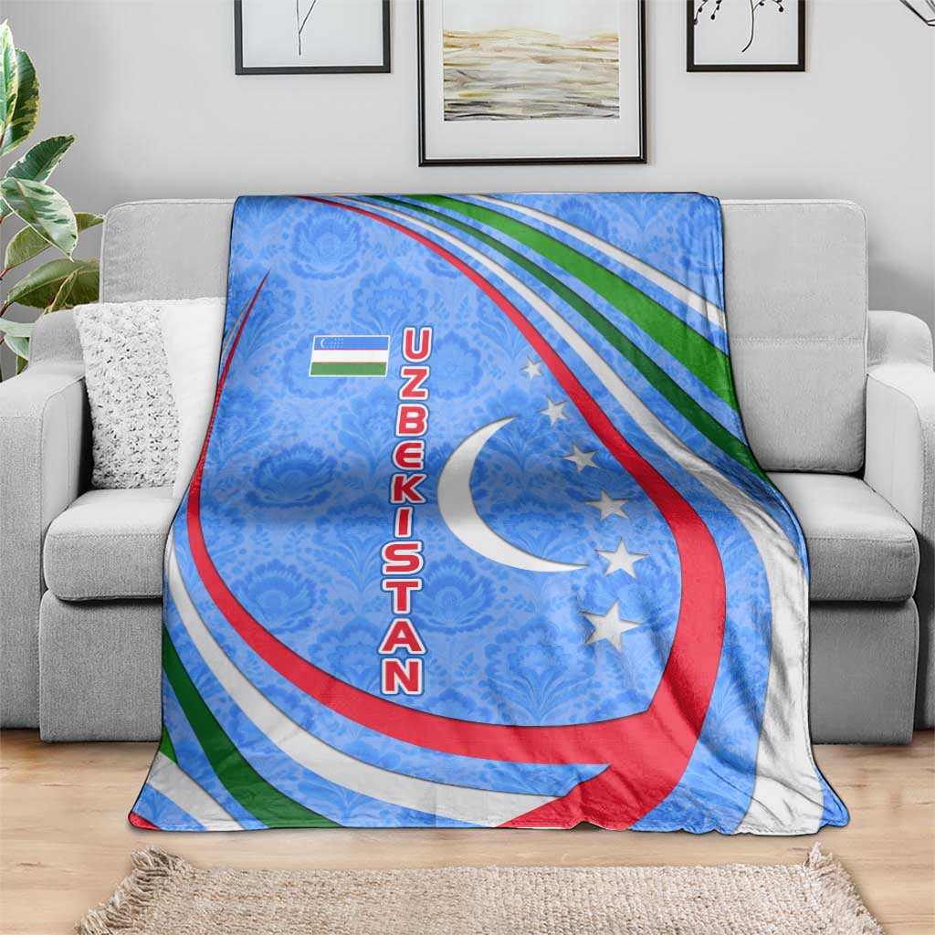 Uzbekistan Blanket with Crescent Star and Ornamental Swirl Design - Wonder Print Shop