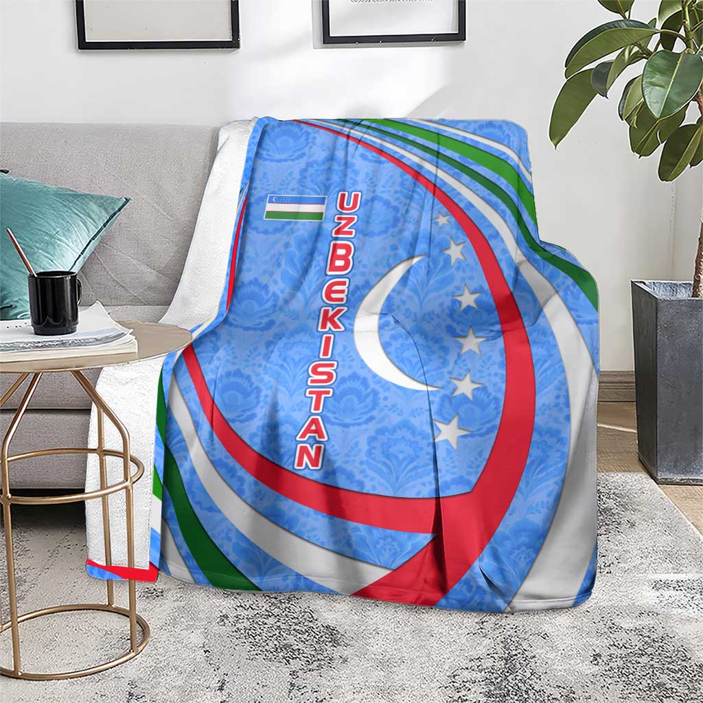 Uzbekistan Blanket with Crescent Star and Ornamental Swirl Design - Wonder Print Shop