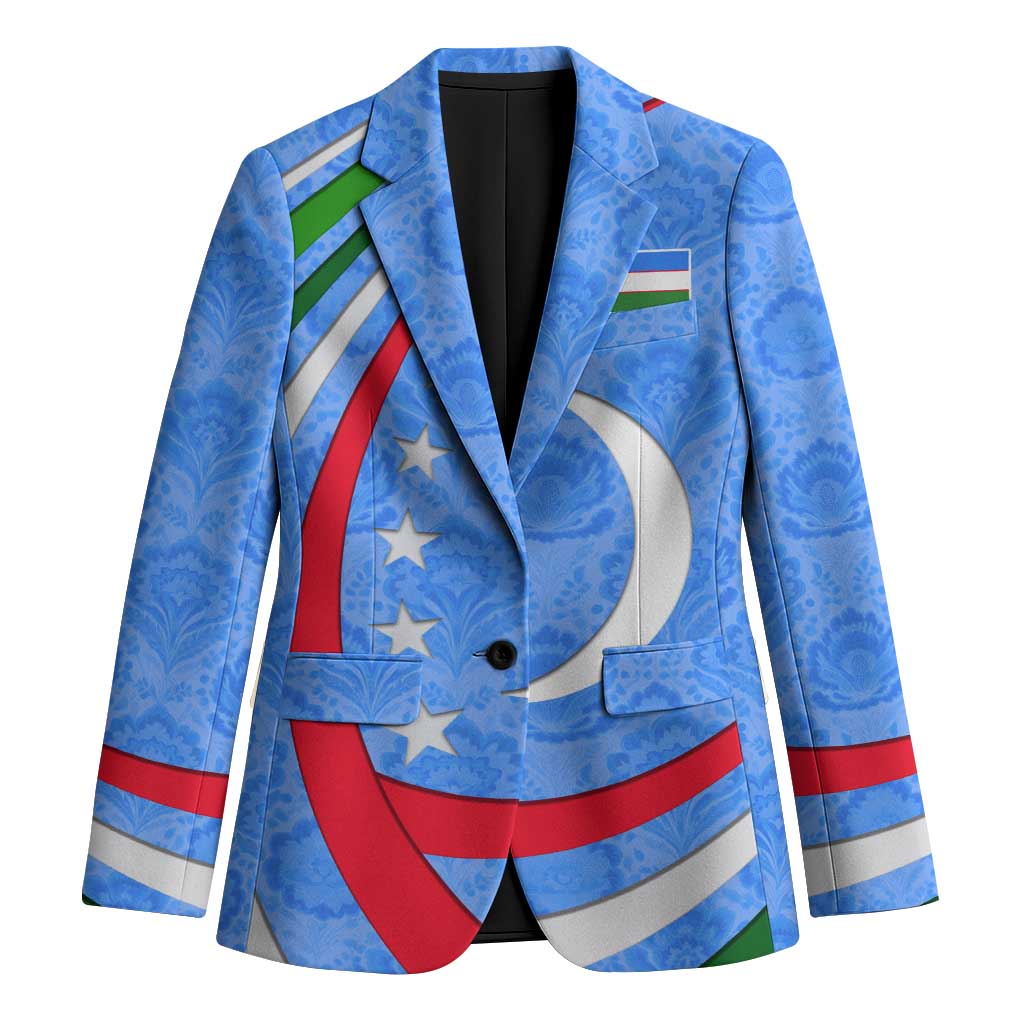Uzbekistan Blazer with Crescent Star and Ornamental Swirl Design - Wonder Print Shop