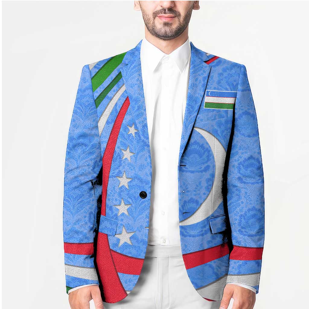 Uzbekistan Blazer with Crescent Star and Ornamental Swirl Design - Wonder Print Shop
