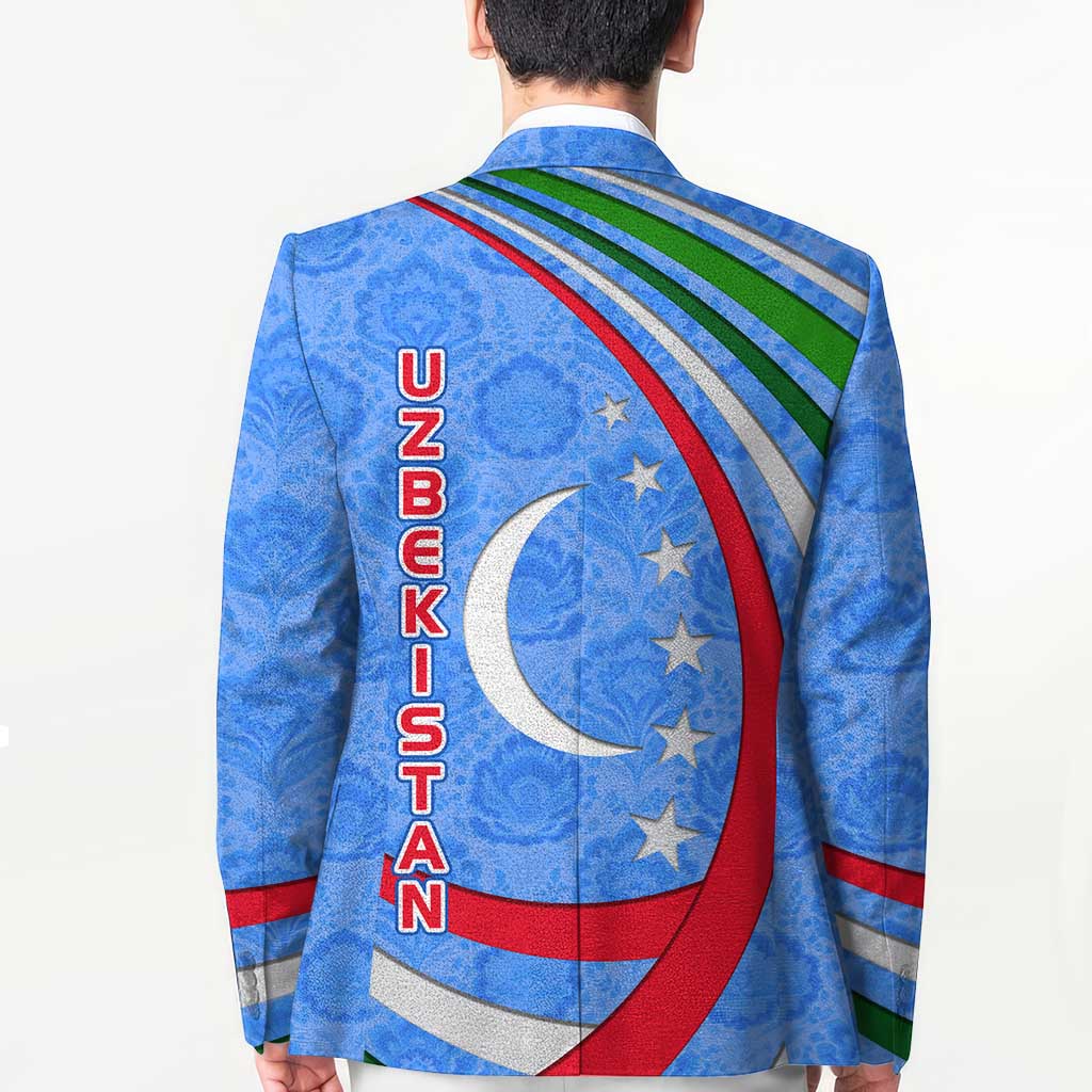 Uzbekistan Blazer with Crescent Star and Ornamental Swirl Design - Wonder Print Shop