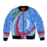 Uzbekistan Bomber Jacket with Crescent Star and Ornamental Swirl Design - Wonder Print Shop