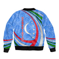 Uzbekistan Bomber Jacket with Crescent Star and Ornamental Swirl Design - Wonder Print Shop