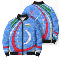 Uzbekistan Bomber Puffer Jacket with Crescent Star and Ornamental Swirl Design - Wonder Print Shop