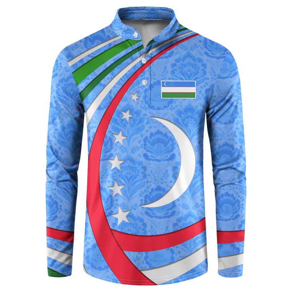 Uzbekistan Button Sweatshirt with Crescent Star and Ornamental Swirl Design - Wonder Print Shop