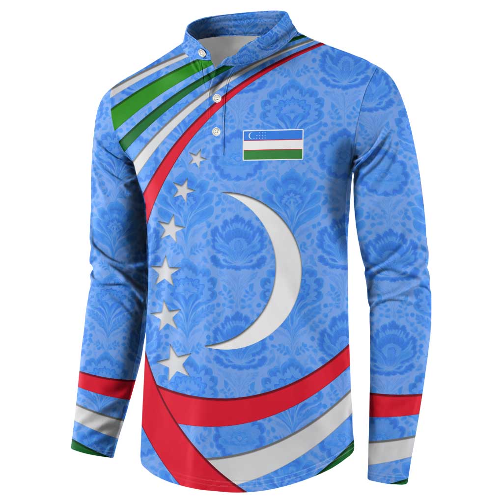 Uzbekistan Button Sweatshirt with Crescent Star and Ornamental Swirl Design - Wonder Print Shop