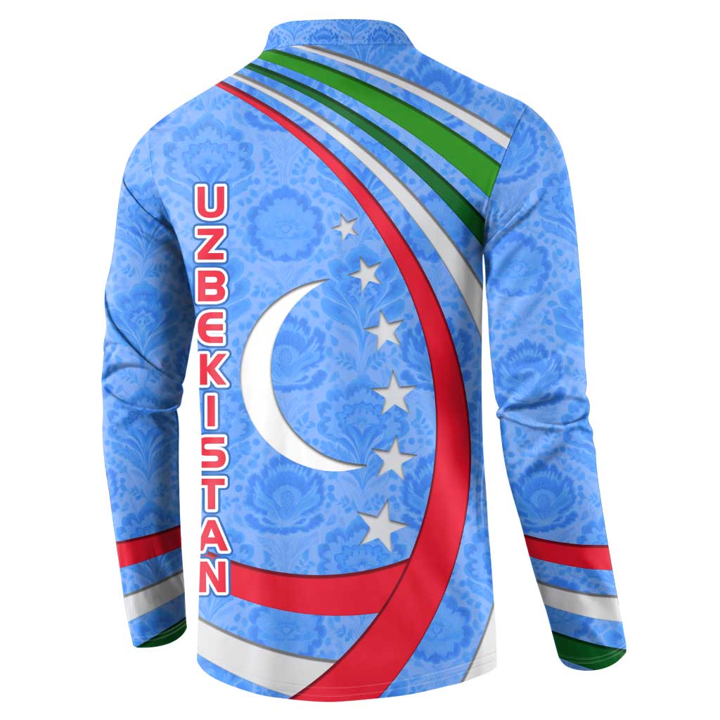 Uzbekistan Button Sweatshirt with Crescent Star and Ornamental Swirl Design - Wonder Print Shop