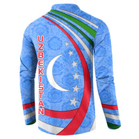 Uzbekistan Button Sweatshirt with Crescent Star and Ornamental Swirl Design - Wonder Print Shop