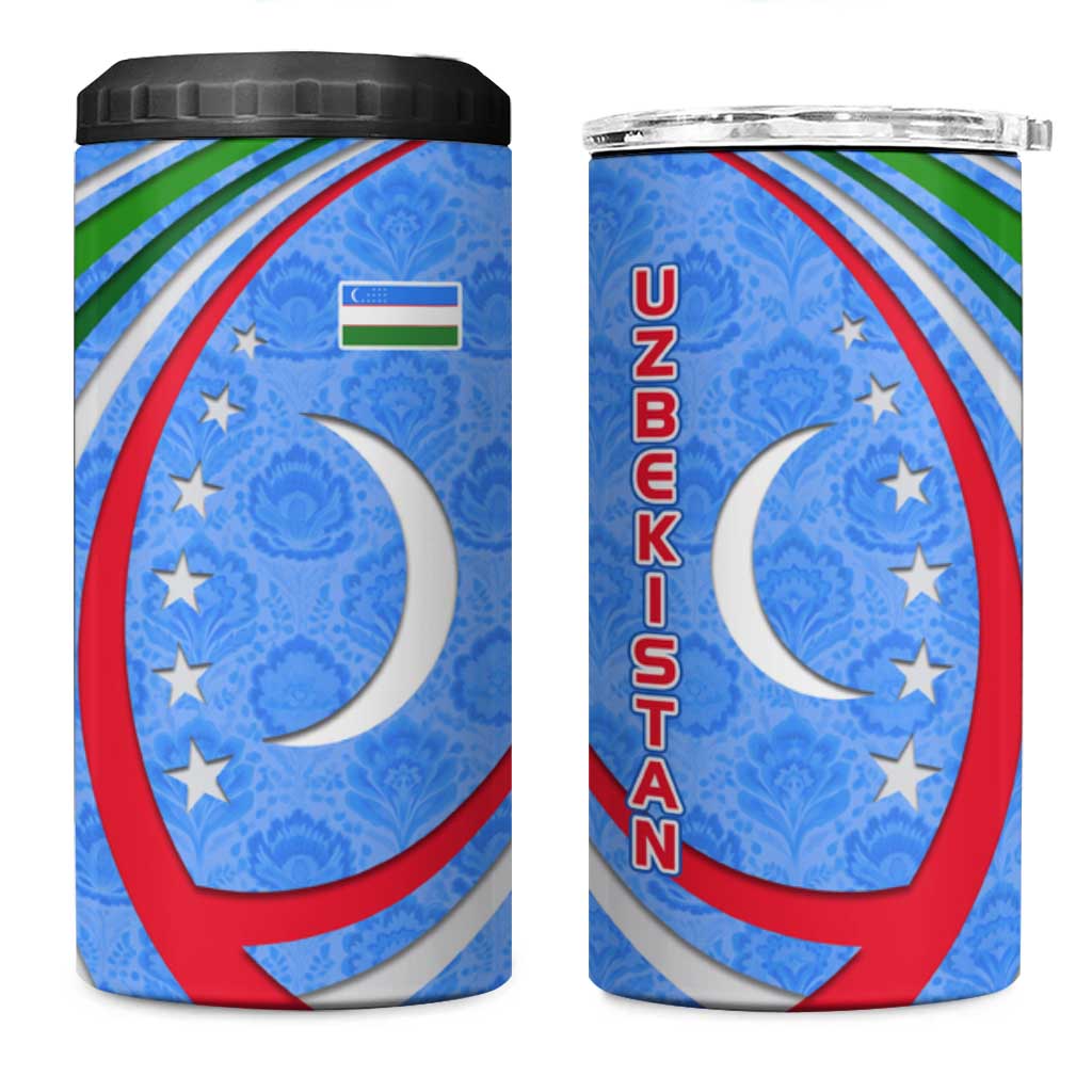 Uzbekistan 4 in 1 Can Cooler Tumbler with Crescent Star and Ornamental Swirl Design - Wonder Print Shop